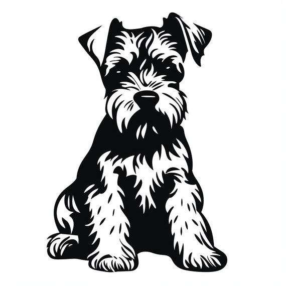 ミニシュナウザーの黒い線画：ステンシル、クリカット、ロゴ（SVG、PNG