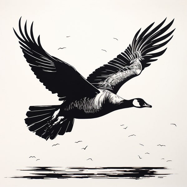 Canadian Goose Clean Black Line Clip Art, Printable wild bird image for sticker, stencil, logo, tatoo, decor, diy gift, cricut, engraving