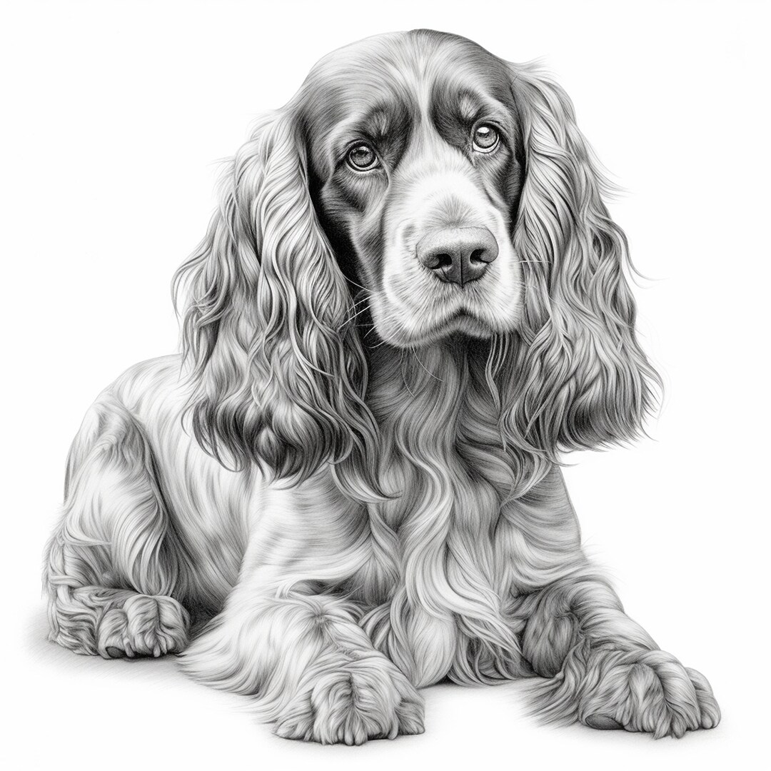 コッカースパニエルのペットの肖像画、ステッカー、ステンシル、ロゴ、タトゥー、ウッドバーニング、クリカット、DIY クラフト、装飾用の印刷可能なリアルな犬のクリップ  アート - Etsy 日本
