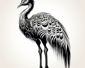 Emu Black Line Art: geometrische wildlife-sticker (digitale download)
