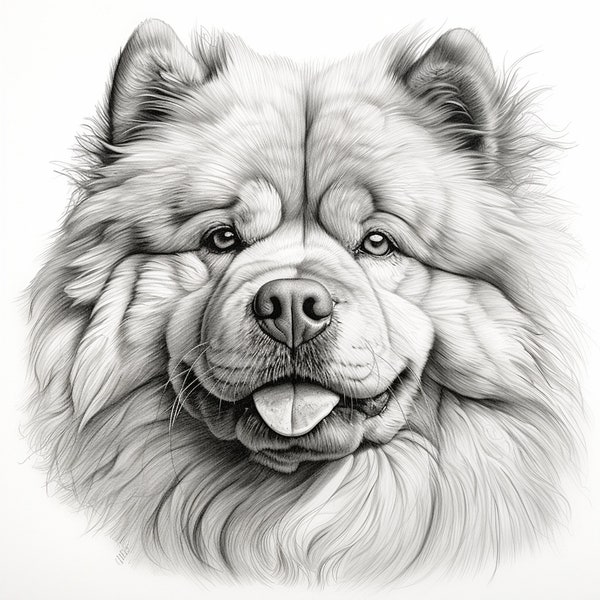 Chow Chow Fine Line Pet Portrait, Printable Dog Clip Art Illustration for coloring page, sticker, stencil, tattoo, wall decor, logo