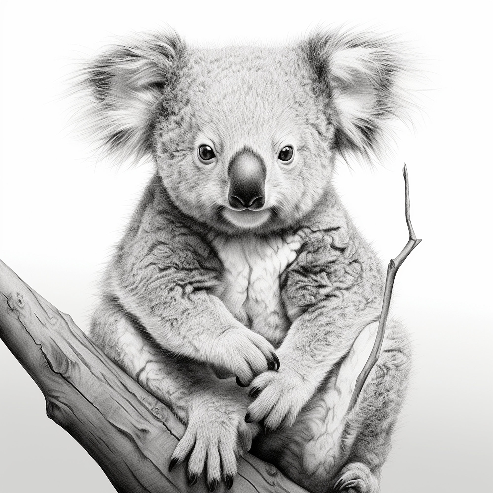 Koala Fine Line Wildlife Portrait, Printable Animal Clip Art for