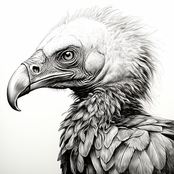 Realistic Vulture Clip Art Illustration, Fine Line Wildlife Portait,  Printable Vulture for Coloring Page, Stencil, Decal, Logo, Tattoo - Etsy