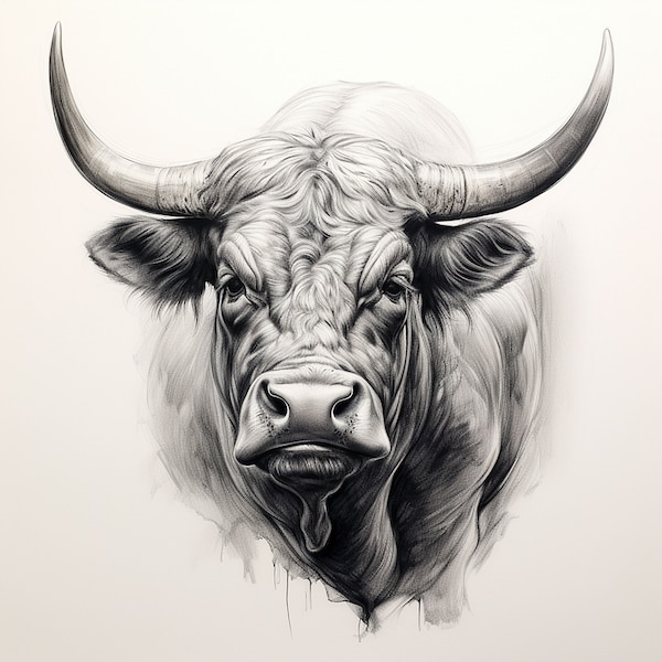 Realistic Bull Clip Art, Printable animal illustration for sticker, stencil, logo, tattoo, decor, cricut diy, woodburning, tshirt