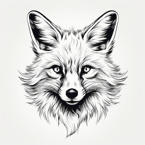 Fox Black Line Clip Art, Printable simple wildlife animal coyote decal for sticker, stencil, logo, tattoo, woodburning, cricut, diy