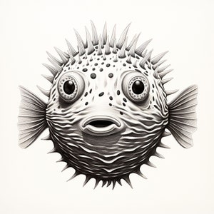Pufferfish Fine Line Drawing: Ocean Animal Illustration (Digital Download)
