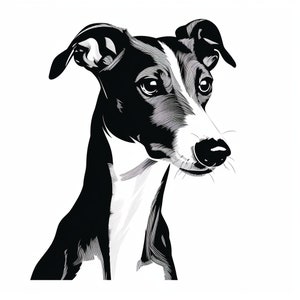 Greyhound Black Line Clip Art Illustration, Printable pet portrait, Dog sticker, stencil, logo, tattoo, decal, wall decor