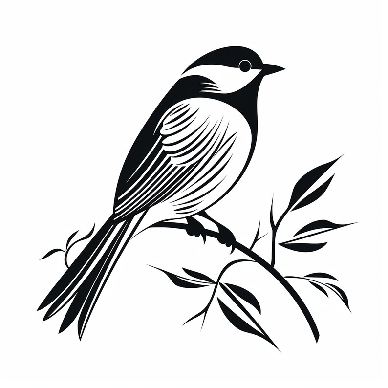 Chickadee Black Line Clip Art Illustration, Printable Wildlife Bird ...