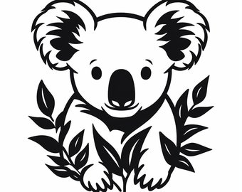 その他 koara コアラの黒い線画：野生動物のステンシル、ロゴ、デカール（PNG、JPEG