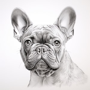 Französische Bulldogge Fine Line Haustier Porträt, Hund Clip Art Illustration für Aufkleber, Schablone, Logo, Wanddeko