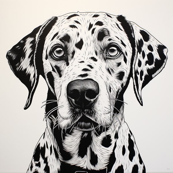 Dalmation Abstract Cartoon Pet Portrait, Black Line Dog clip art for sticker, stencil, logo, decal, woodburning, cricut, tshirt