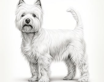 West Highland Terriër Fine Line huisdier portret, afdrukbare hond direct downloaden voor sticker, stencil, logo, houtverbranding, cricut, doe-het-zelf ambachten