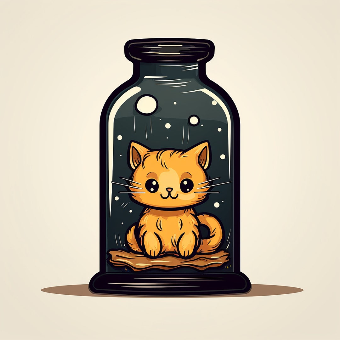 Cartoon Cat in a Bottle Clip Art Printable Pet Animal Etsy