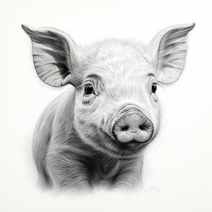 Piglet Fine Line Art: Realistic Farm Animal Decal (PNG, JPEG)