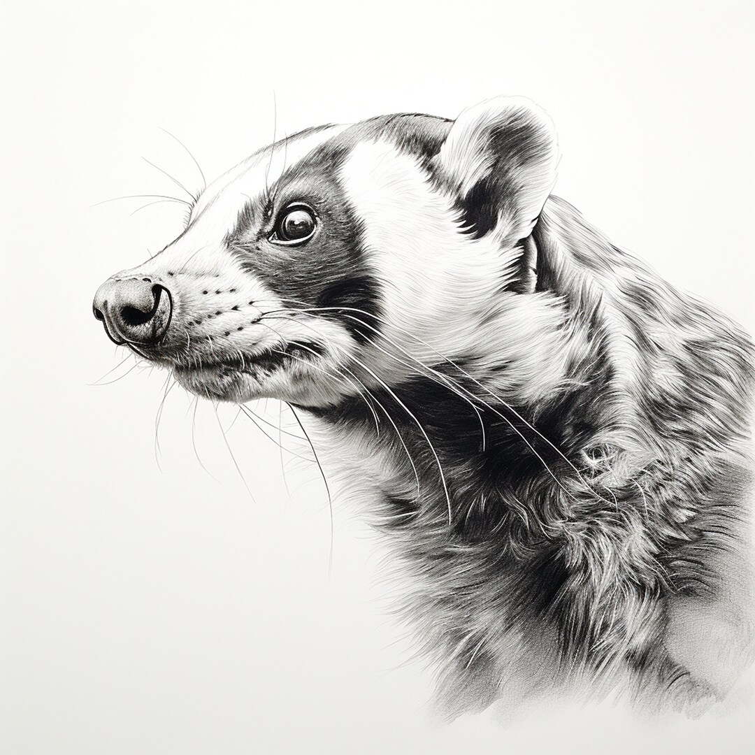 badger-fine-line-illustration-printable-wildlife-animal-clip-art-coloring-page-sticker-stencil-tattoo-wall-decor-etsy