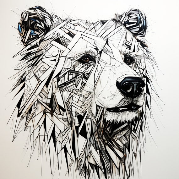 抽象的なクマのイラスト：細い線の野生動物アート（PNG、JPEG） - Etsy