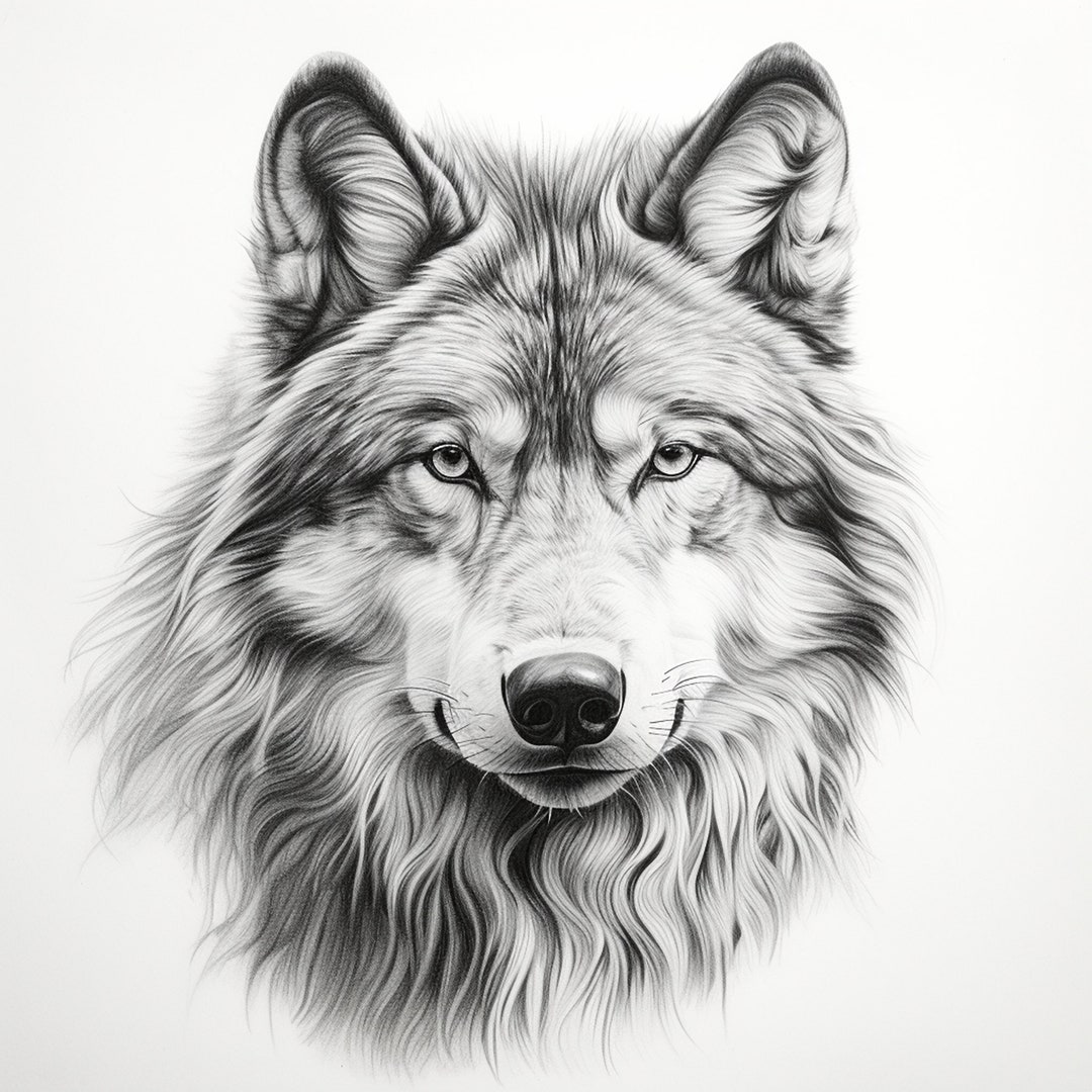 wolf-fine-line-wildlife-portrait-printable-animal-coloring-page-sticker-stencil-tattoo-wall-decor-logo-realistic-pencil-drawing-etsy