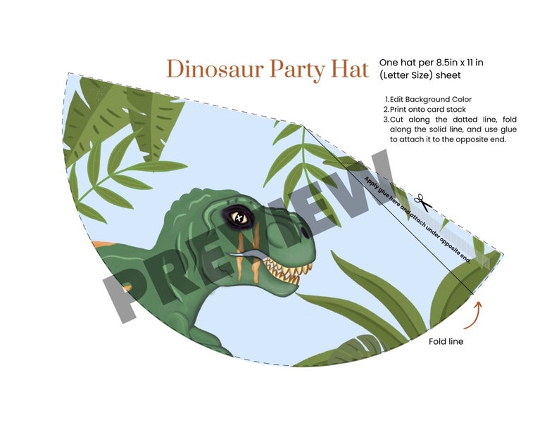 T-rex Dinosaur Printable Party Hat - Customizable Canva Template ...