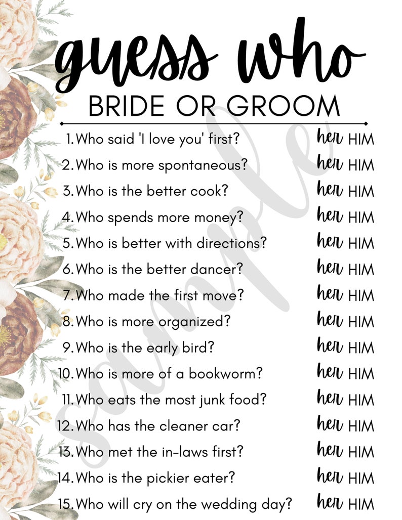 Guess Who Bridal Shower Game Digital Download Etsy