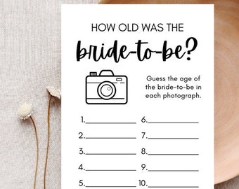 How Old Was The Bride-To-Be? Bridal Shower Game Digital Download