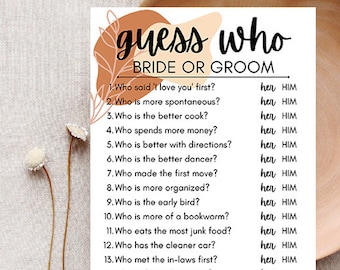 Guess Who? Bridal Shower Game Digital Download