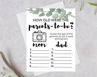 Hoe oud waren de aanstaande ouders? Babyshower spel digitale download