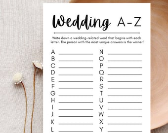 A-Z Bridal Shower Game Digital Download