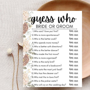 Guess Who? Bridal Shower Game Digital Download