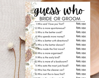 Guess Who? Bridal Shower Game Digital Download
