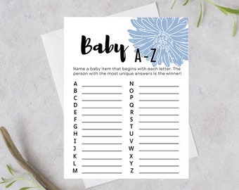 A-Z Baby Boy Shower Game Digital Download