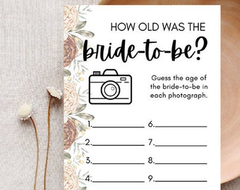 How Old Was The Bride-To-Be? Bridal Shower Game Digital Download