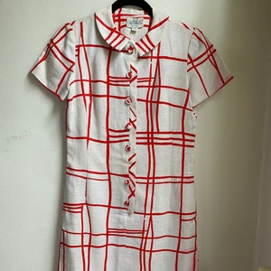 AS IS 1960's mod linen red windowpane shift dress by McMullen