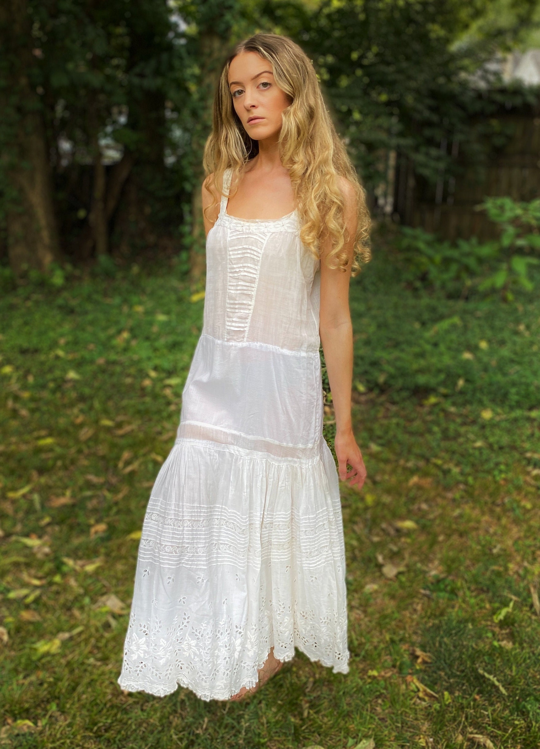Edwardian Cotton Chemise 1910s / Eyelet Lace Embroidered Edwardian Cotton Chemise 1910s / Eyelet Lace Embroidered