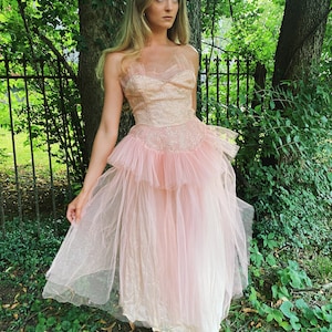 1950s Cupcake Pink ruffle tulle prom dress