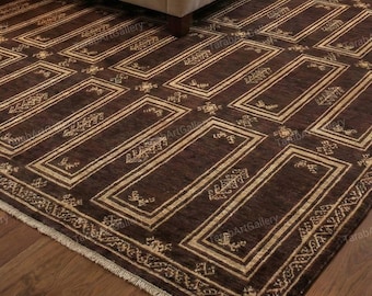 Handgeknüpfter Wollteppich 200x300, Braun Beige Geometrischer Tribal Teppich
