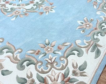 Tappeto in lana trapuntato a mano – 9x12 cm, design floreale Abhushan