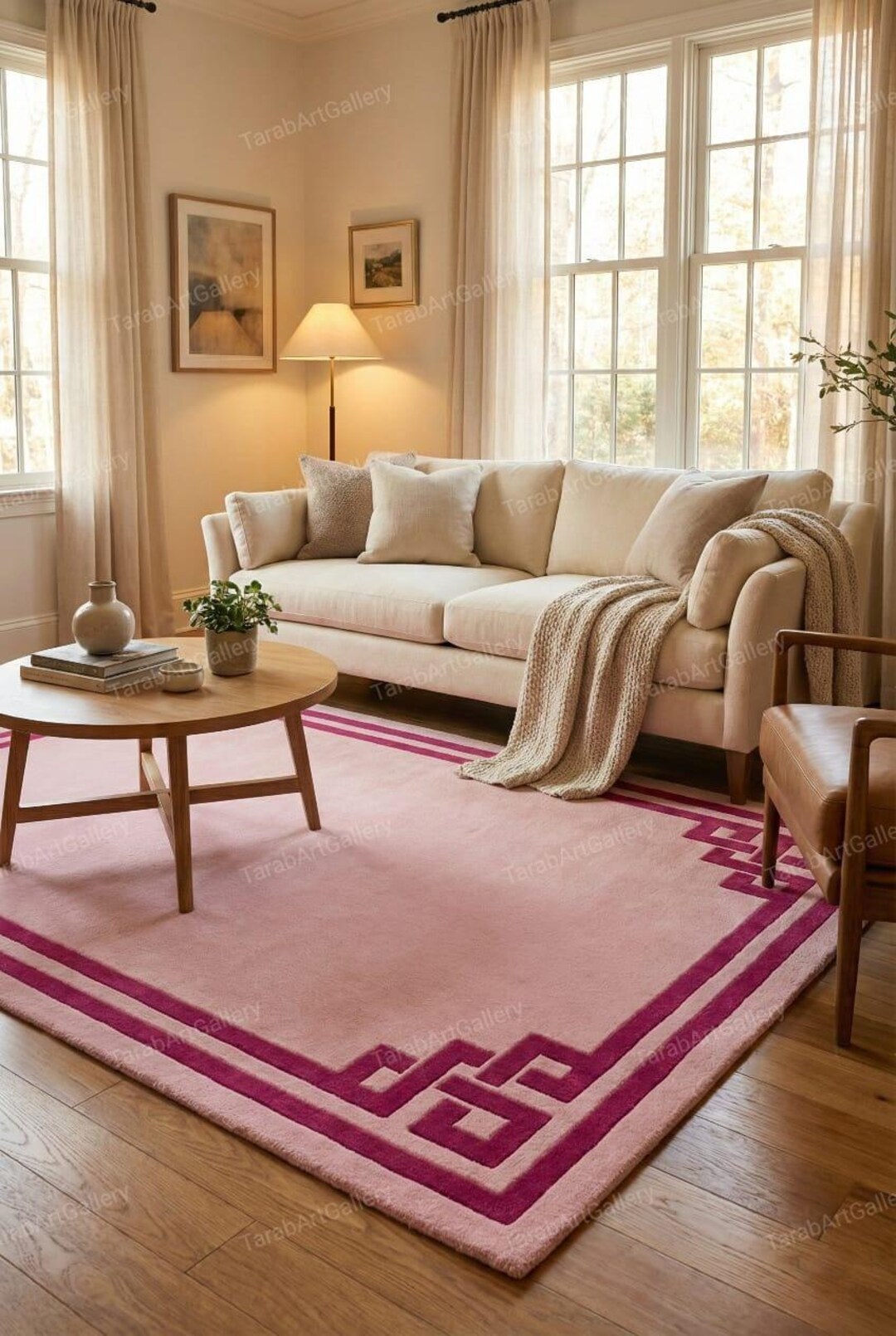 Pink 8x10 Geometric Hand Tufted Wool Rug – Modern Area Carpet for ...