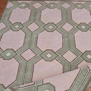 Hand Knotted Modern Rug Pink Green Brown and White Area Rug Handmade Wool Rugs for Living Bedroom and Custom Rug 6x9 8x10 9x12 10x14 12x15