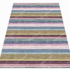 New Modern Area Rug Hand Knotted Stripe Rug Geometric Rug Handmade Wool Rug Home Decor Rugs for Office Living Bedroom 8x10 9x12 10x14 12x15
