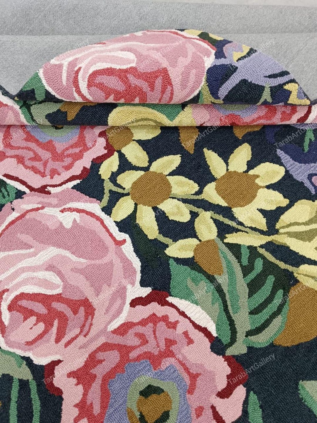 Hand Tufted Floral Wool Rug: Colorful Flower Area Rug - Etsy