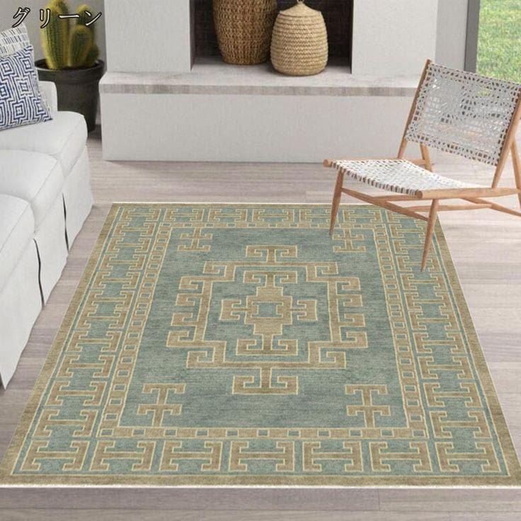 手織りウールのウシャックラグ：幾何学模様のファームハウススタイル