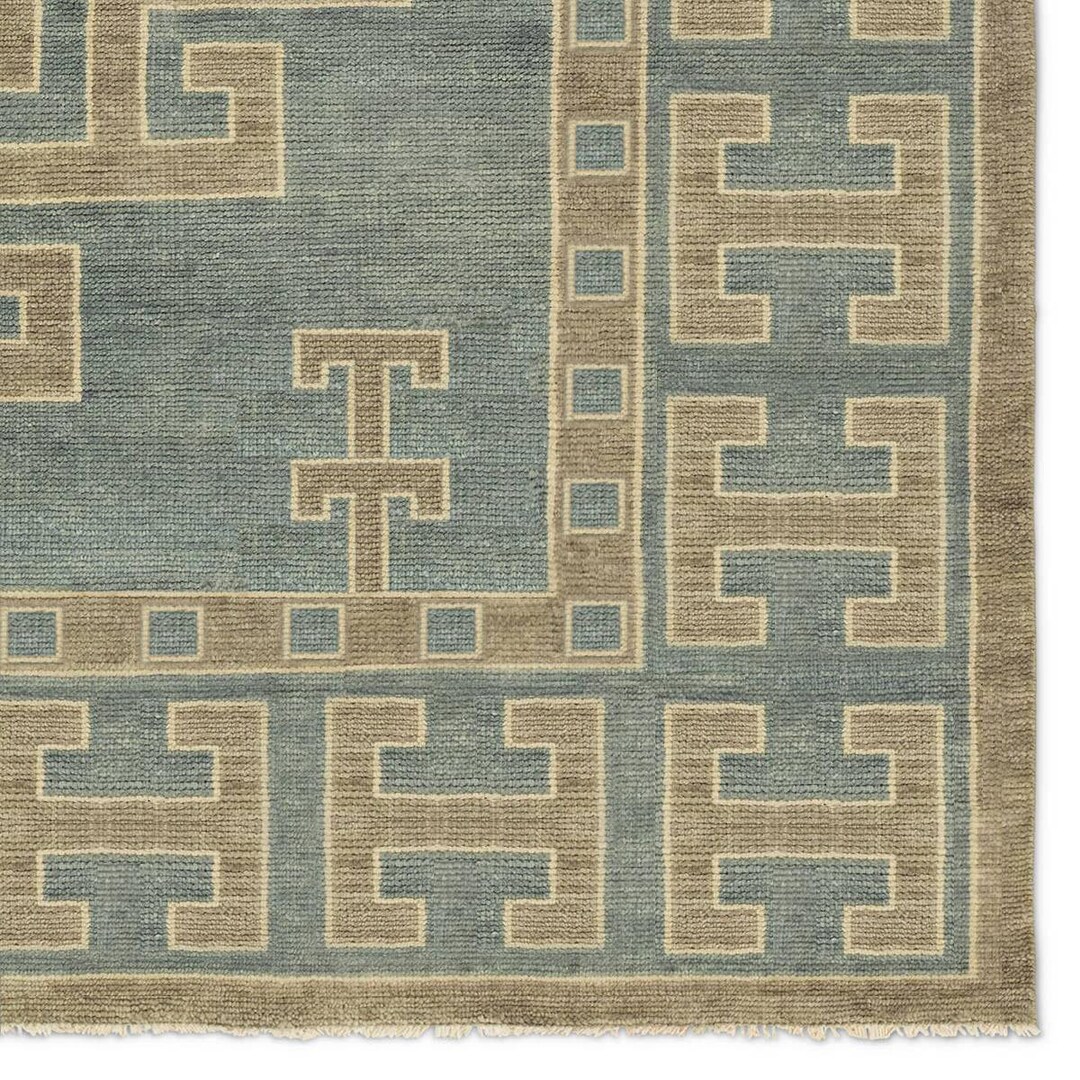 手織りウールのウシャックラグ：幾何学模様のファームハウススタイル