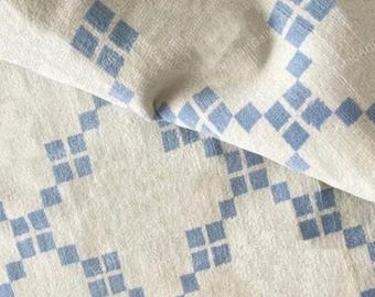 Hand-Knotted Wool Oushak Rug: Geometric Ivory & Blue Design