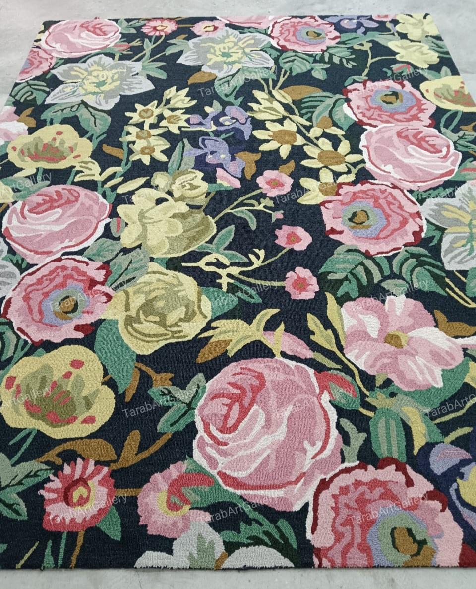 Hand Tufted Floral Wool Rug: Colorful Flower Area Rug - Etsy