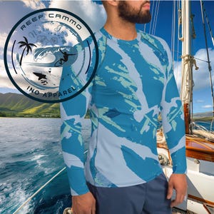 Reef Camo II Rashguard – Blue Water Diffuser UV Shirt for Surfing, Swimming & Snorkeling