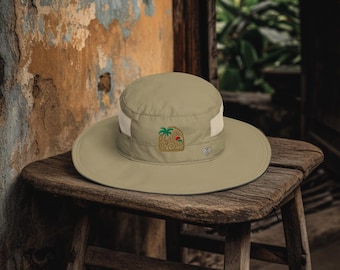 Embroidered Tiki Sun Hat: Wide Brim UPF 50 Boonie Hat