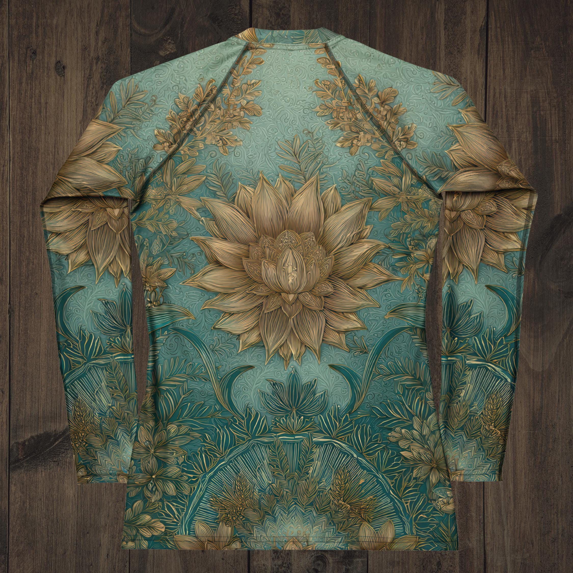 Gold Rash Guard Designs Art Nouveau Lotus Flower Rash Guard: Teal & Gold UPF 50 Surf Shirt - Etsy