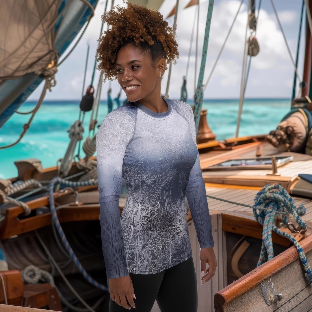 Silver Spider Lily Rash Guard: Women's UV Sun Shirt, Misty Forest Top ...