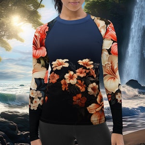 Long Sleeve Rash Guard For Rashguard Swimsuit Rashguard Surfing Rash Guard Pattern Of Floral Hibiscus