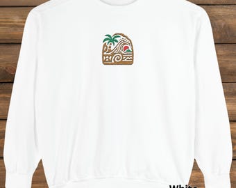 Sudadera con logo de surf bordado: diseño de olas de palmera